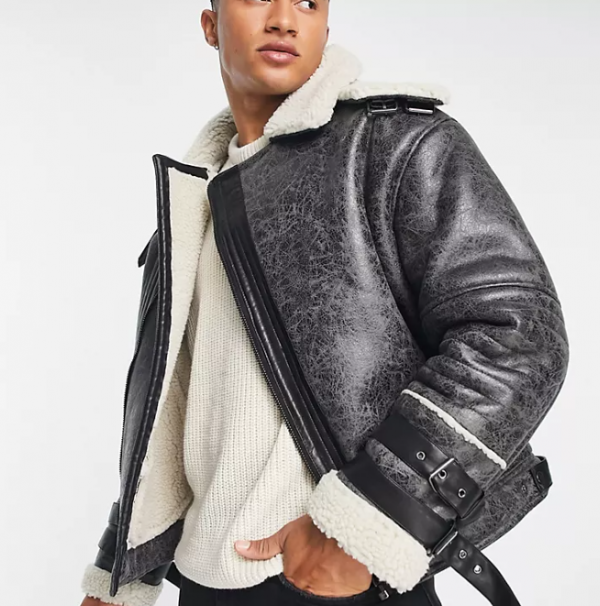 Jaket Aviator dengan Lapisan Bulu pada Tangan